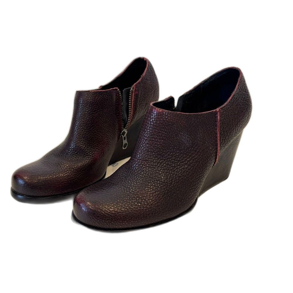 Kork-Ease Holmes Oxblood Burgundy Pebble Leather Ankle Boot Wedge 7.5